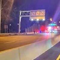 <p>At the left of the photo is the sedan that struck the woman on southbound Route 17 in Ho-Ho-Kus.</p>