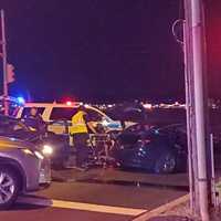 <p>Scene of the overnight DWI crash on westbound Route 46 at Huyler Street in South Hackensack.</p>