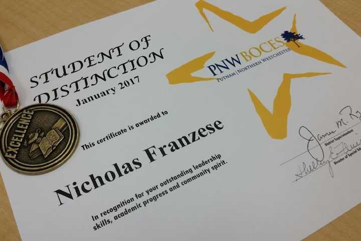 Mahopac's Nicholas Franzese Named BOCES Student Of Distinction