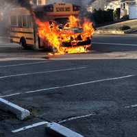 <p>A bus driver got both of his occupants off before it erupted in flames in Cresskill, police said.</p>