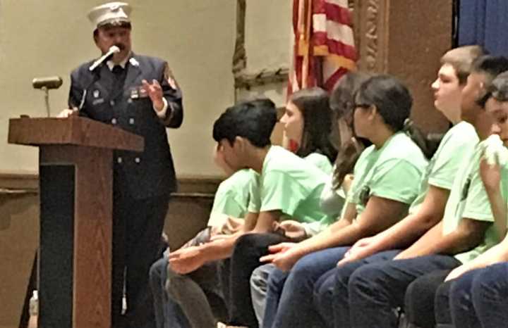 Lt. Joseph Torillo addresses the Lodi Junior Police Academy cadets.