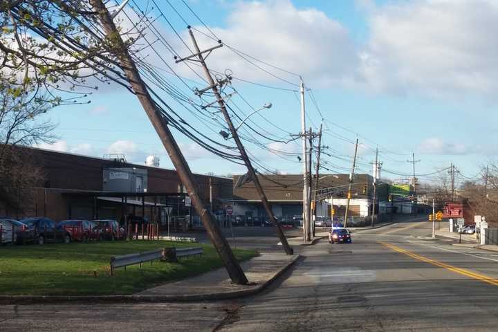 PHOTOS: Strong Winds Bend Utility Poles In South Hackensack