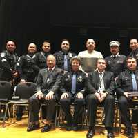 <p>Police Chief Vincent Quatrone (second from right) with Torillo, members of Lodi&#x27;s finest.</p>