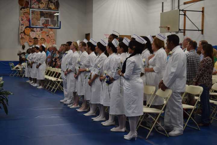 The graduates of the BOCES nursing program line up for commencement.