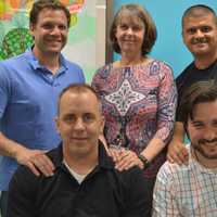 <p>The men&#x27;s support group, front row, from the left, Rich Lindemulder, Dan Librot. Back row, from the left, Adam Yoskowitz, Trudy Heerema, and Rey Rosado.</p>