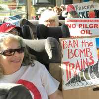 <p>Two dozen anti-fracking activists boarding a bus from Paramus Sunday morning to join the March for a Clean Energy Revolution.</p>