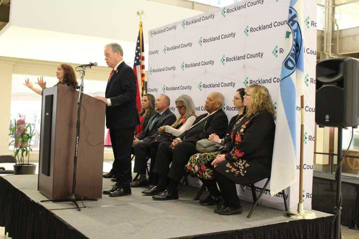 Rockland County Executive Ed Day delivers his State of the County address at the Palisades Center.