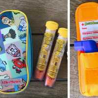 <p>AllerMates cases for EpiPens, left, and an inhaler, right.</p>