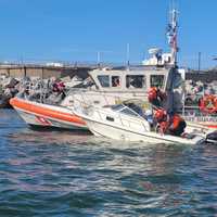 <p>The Coast Guard rescued three adults and a child from a recreational vessel taking on water Sunday at Thimble Shoal South Island, also known as First Island, by the Chesapeake Bay Bridge Tunnel.</p>