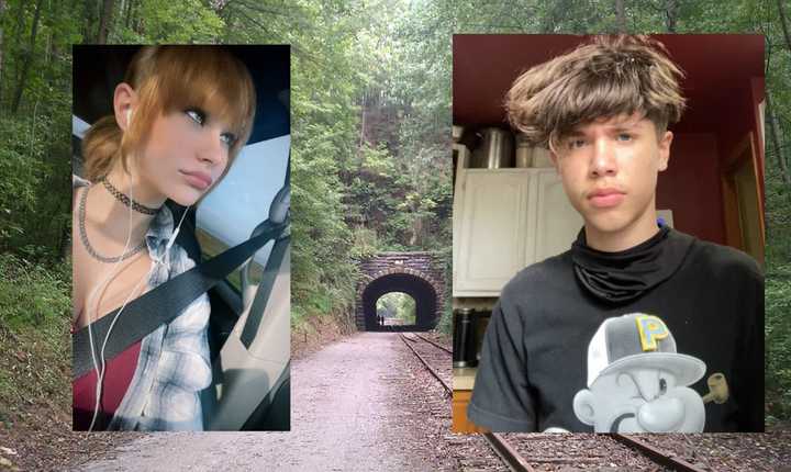 Akyra Cooke (left), Charlie Kitts (right), and the Howard Tunnel along the Heritage Rail Trail in York County.