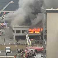 <p>At the scene of the 4th of July fire at the former Plaza Diner on Lemoine Avenue in Fort Lee.</p>