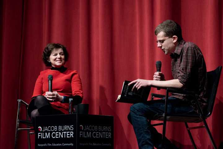 Actor Jesse Eisenberg reads from his book onstage at the Jacob Burns Film Center in Pleasantville with JBFC board President Janet Maslin, following a screening of &quot;The Double.&quot;