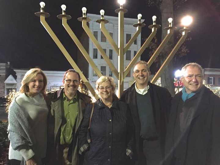 From left: Ridgewood Councilwoman Gwenn Hauck, Rabbi David Fine, Village Manager Roberta Sonenfeld, Mayor Paul Aronsohn, Ridgewood Guild President Tony Damiano. 