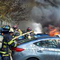 <p>Dozens of cars were destroyed outside the Huntington Hilton when a fire broke out.</p>