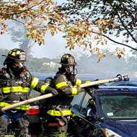 <p>Dozens of cars were destroyed outside the Huntington Hilton when a fire broke out.</p>