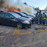 <p>Dozens of cars were destroyed outside the Huntington Hilton when a fire broke out.</p>