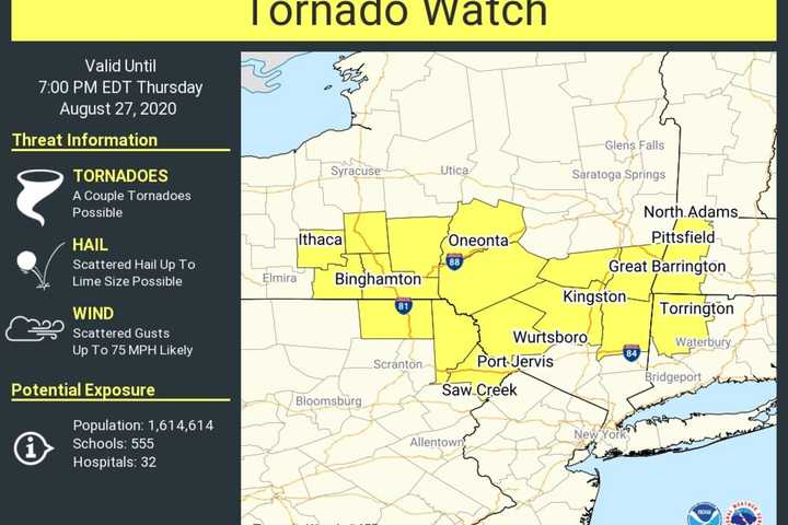 Tornado Watch Issued For Parts Of Region, With 70 MPH Wind Gusts, Large Hail Also Possible