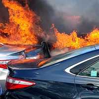 <p>Dozens of cars were destroyed outside the Huntington Hilton when a fire broke out.</p>