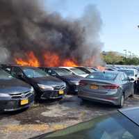 <p>Dozens of cars were destroyed outside the Huntington Hilton when a fire broke out.</p>