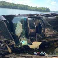 <p>A car was totaled after crashing near a Northern Westchester reservoir.</p>