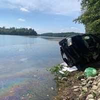 <p>A car was totaled after crashing near a Northern Westchester reservoir.</p>