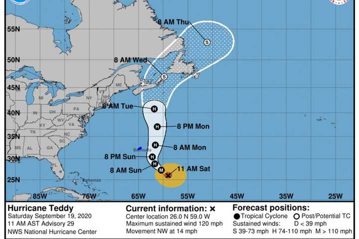 Here's New Projected Timing, Track For Hurricane Teddy, How It Will Affect Parts Of Region