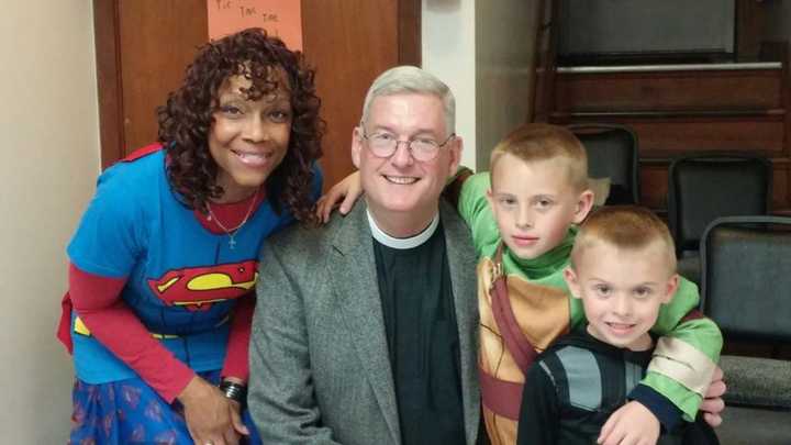 Pastor Kenneth Mast and students at Halloween. 