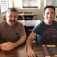 <p>Keith Yodice, 48, of Franklin and Norbey Arango, 45, of Wantage are projecting a Nov. 16 opening date for their gourmet burger restaurant, Cow Patty’s.</p>