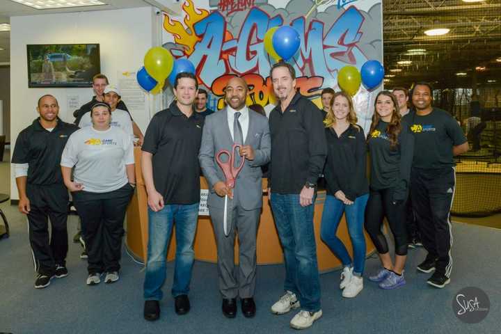New Rochelle Councilman Jared Rice welcoming A-Game Sports&#x27; new facility to the neighborhood.