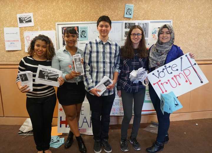 Students in AP government at New Rochelle High School  debated before a standing-room only audience.