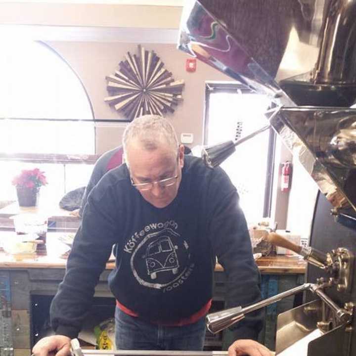 Juan Pettineo prepares coffee for Koffeewagon Roasters in Hasbrouck Heights.