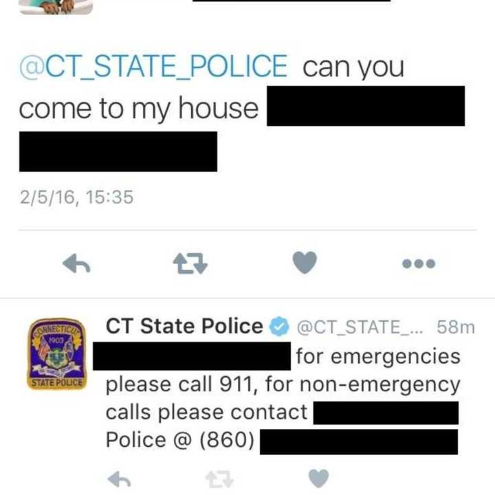 Connecticut State Police received an emergency tweet Feb. 5 when there was no emergency.