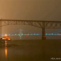 <p>A night view of the Walkway and the Mid-Hudson Bridge.</p>