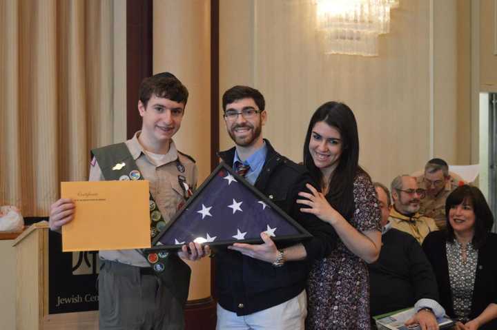 Avi Samuel, left, achieved the highest rank in scouting on Sunday.