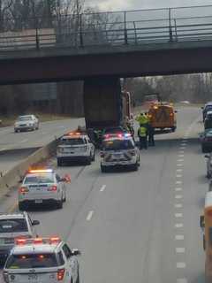 Tractor Trailer Stuck Under Overpass On Route 9