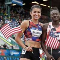 <p>Mount Vernon native Deajah Stevens (right) will represent America at the Olympics.</p>