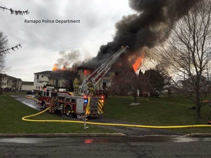 More than 50 firefighters from seven municipalities responded to a Ramapo fire on Stark Court Monday.