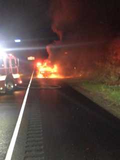 Firefighters Douse Burning Car On Route 8 In Shelton