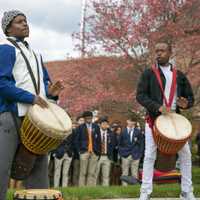 <p>Drummers play traditional African drums at the start of the dedication ceremony</p>