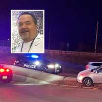 <p>The missing Jersey Shore driver&#x27;s car was lodged on the median outside the Jack Daniels Volkswagen dealership in Fair Lawn. INSET: Don Chittum</p>