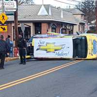 <p>The delivery van landed on its side in the Hawthorne collision.</p>