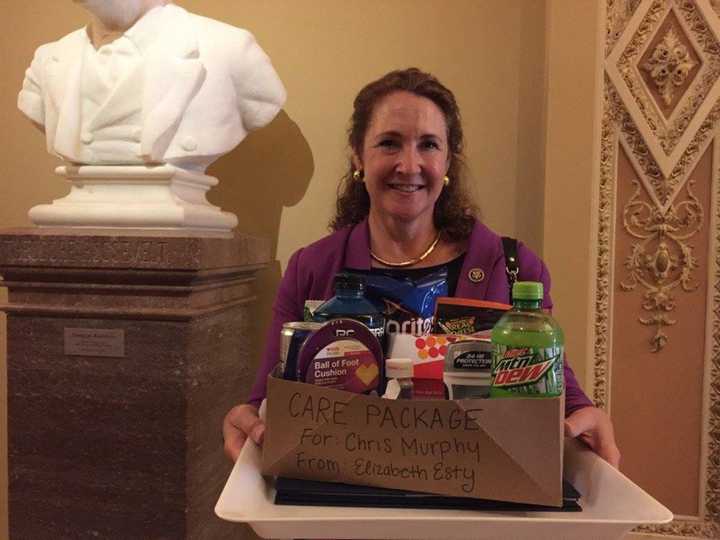 U.S. Rep. Elizabeth Esty (D-5th District) heads to the Senate to deliver a care package Wednesday to her neighbor, U.S. Sen. Chris Murphy (D-Conn.), who was leading a filibuster on the floor of the Senate.