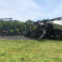 <p>A car carrier on Interstate 684 collided with a DOT dump truck on Wednesday.</p>