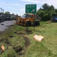 <p>A collision on Interstate 684 moved a parked dump truck nearly 50 feet.</p>