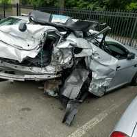 <p>The police cruiser sustained heavy damage in the crash. It was unoccupied and no one was injured.</p>