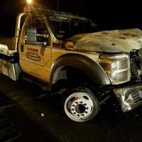 <p>The tow truck after the crash on I-95 in Greenwich.</p>