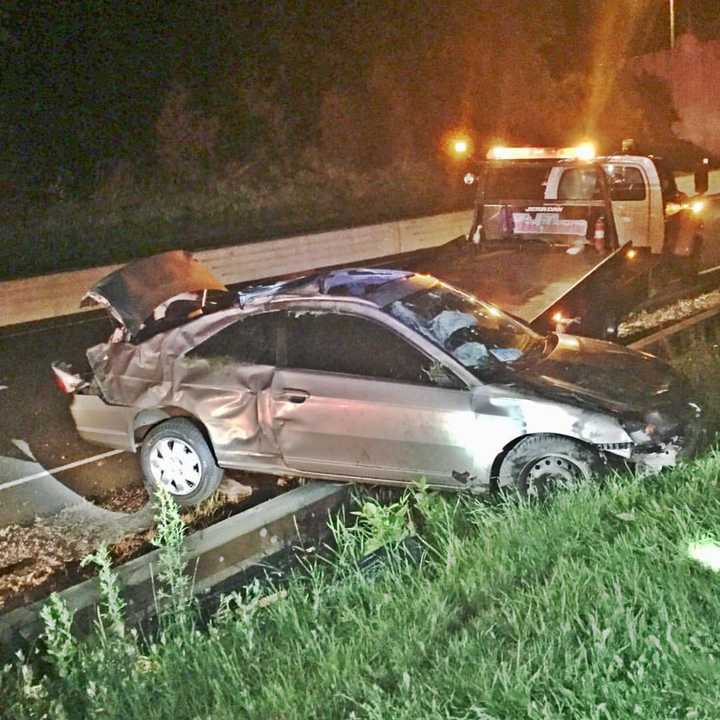 Members of Trumbull&#x27;s Long Hill Fire Department responded to a single-car collision with injuries on the Merritt Parkway Tuesday night.