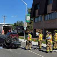 <p>The SUV landed on its roof on Broadway in Fair Lawn.</p>