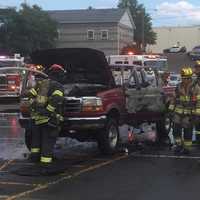 <p>A pickup truck that caught fire Tuesday in Suffern had ammunition inside that exploded during the fire</p>