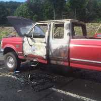 <p>A pickup truck fire in Suffern had ammunition inside of the cab that exploded during the fire</p>